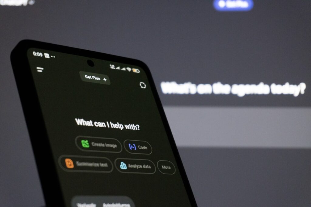 A smartphone screen displaying an AI chatbot assistant interface