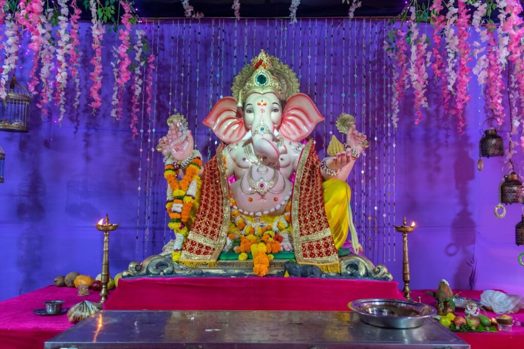 Ganesh idol on display at a Mumbai pandal during Ganesh Chaturthi